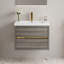 Meuble-lavabo de 30 po avec lavabo. Espace de rangement flottant gris cendré. Pré-assemblé pour plus de commodité. Organisation intérieure en forme de U. Comptoir en résine de pierre. Mécanisme de tiroir à fermeture silencieuse.