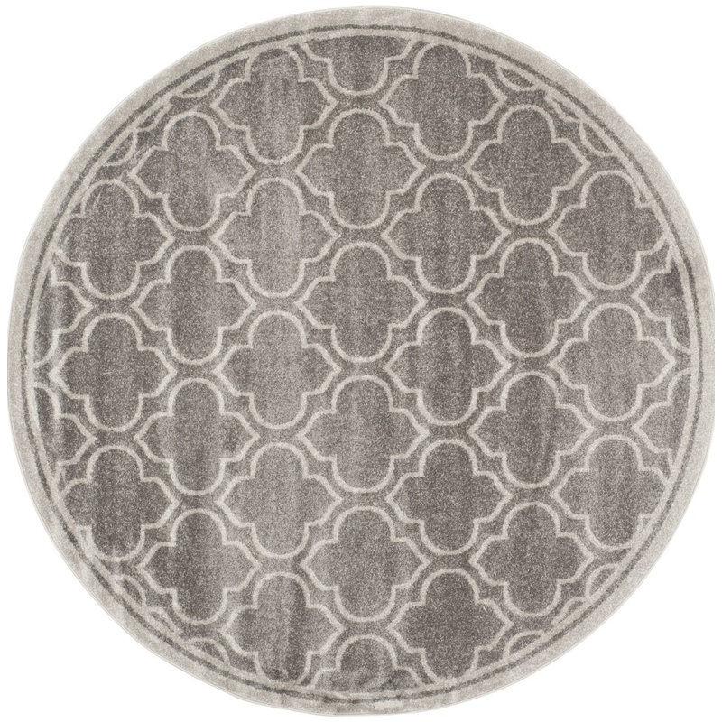 Ammundsen Abstract Grey / Light Grey Area Rug, Round 5'