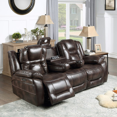 Danarius 88.25'' Faux Leather Power Reclining Sofa