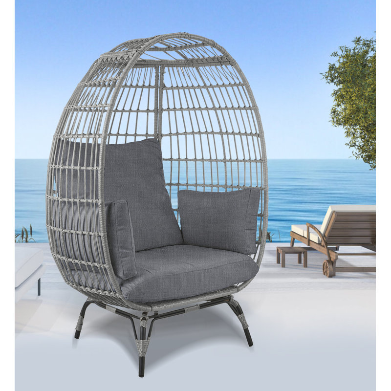 Fauteuil d'œuf de patio avec support stable en osier durable Cynthla, Gris, Gris
