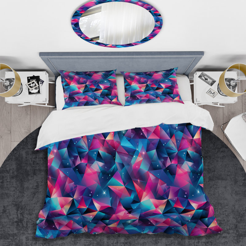Ensemble de housse de couette Blue And Pink Symmetry Tranquil Triangles, Housse de couette simple + 1 taie décorative stan