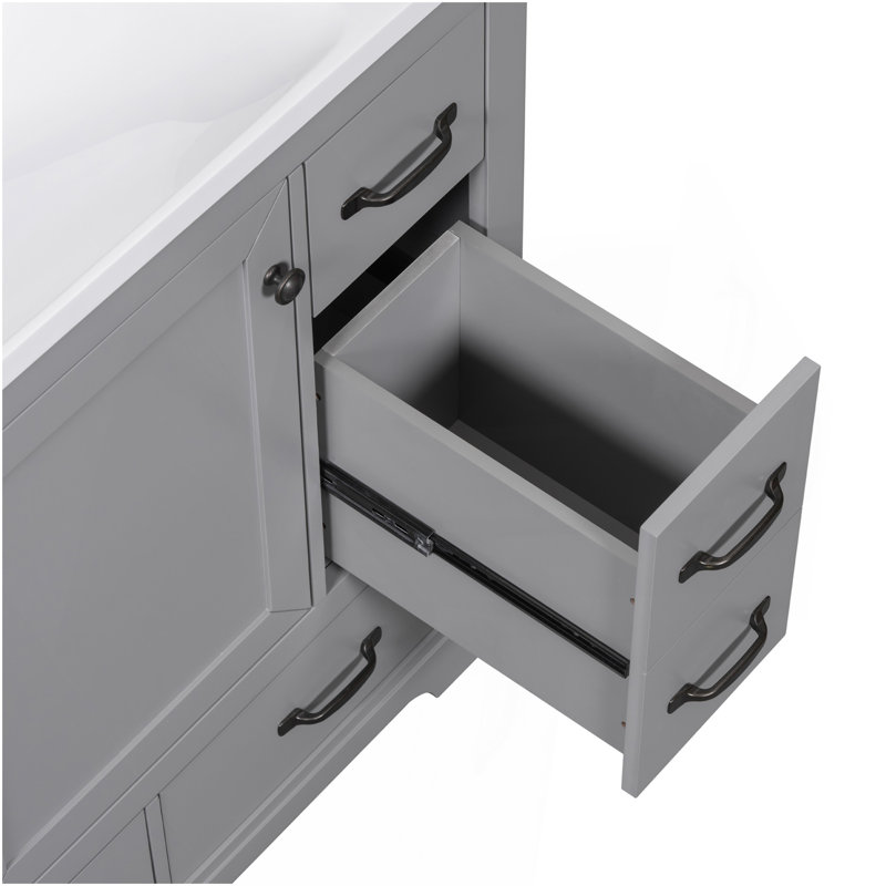 36" Bathroom Vanity With Sink Combo, Six Drawers, Multi-Functional Drawer Divider, Adjustable Shelf, Grey, Grey