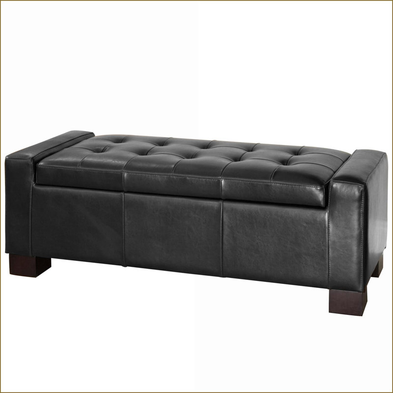 Banc de rangement capitonné pour salon dans la chambre d'entrée de 51 po | Noir | Pieds en bois de bouleau massif