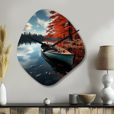 Canada Autumn Canoe - Horloge murale de forme irrégulière Canada, horloge murale asymétrique orange