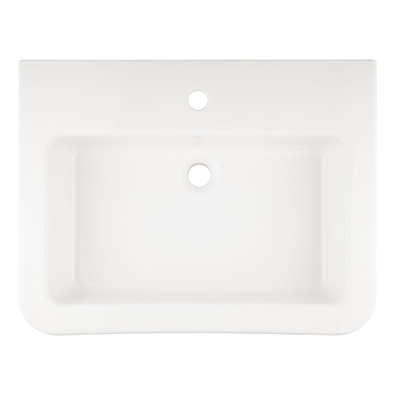 26'' White Ceramic Rectangular Wall-Mount Bathroom Sink with Overflow