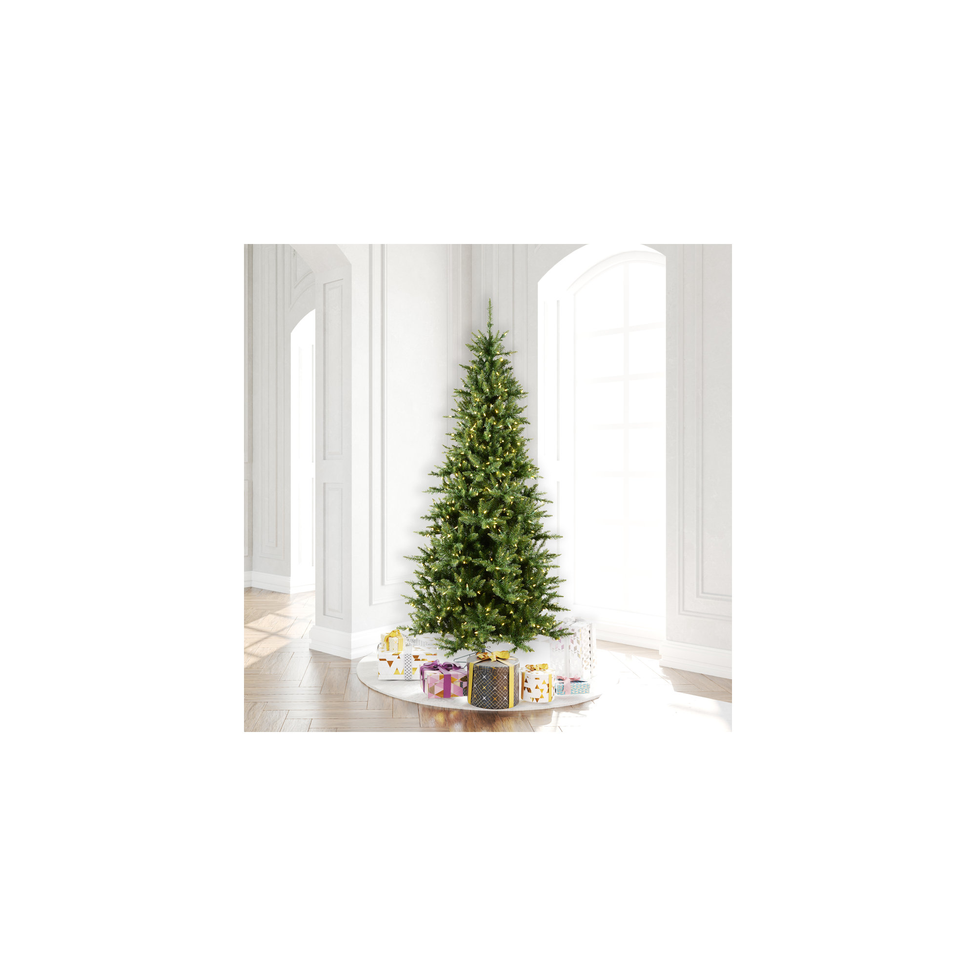 Peabody Fir Slim Artificial Christmas Tree, 8.5' H, Clear Lights, Pre-Lit