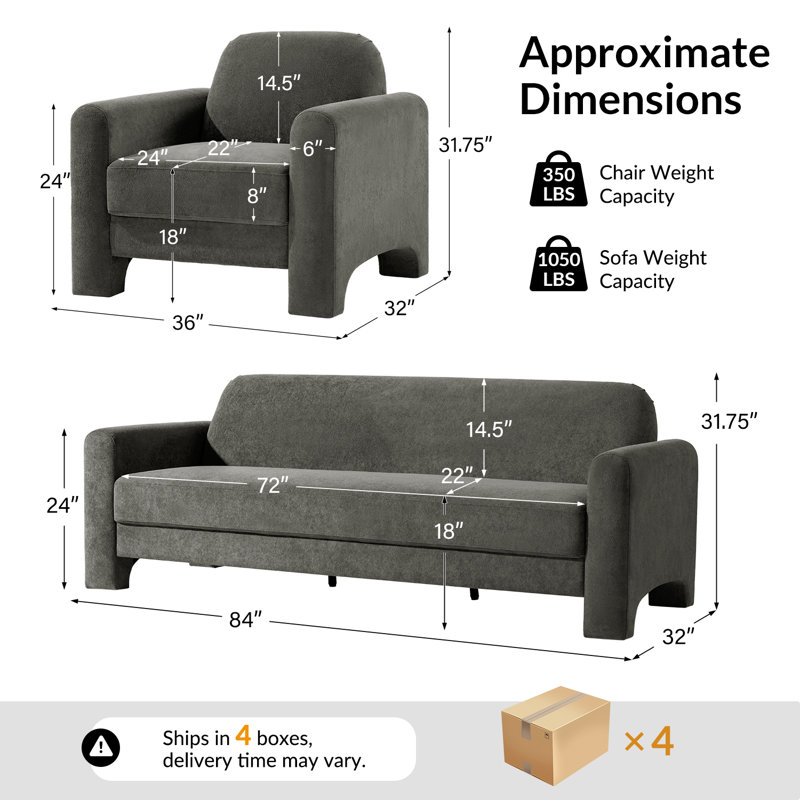 Ensemble de salon 3 pièces avec canapé et fauteuils Werts, Gris