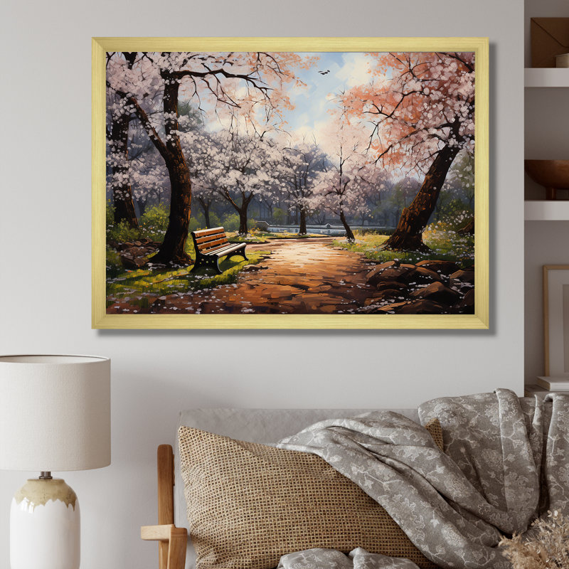 «Pink Springtime Park Floral Canopy II», art mural sur toile, Cadre doré à coins fermés, H 24 po x l 32 po x P 1 po