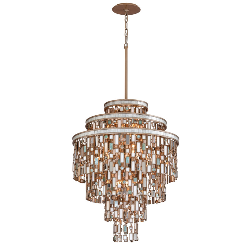 Dolcetti Silver 13-Light Chandelier with Mixed Shells and Crystal
