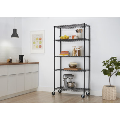 72" H x 36" W x 18" D 5 Tier Wire Shelving with Wheels