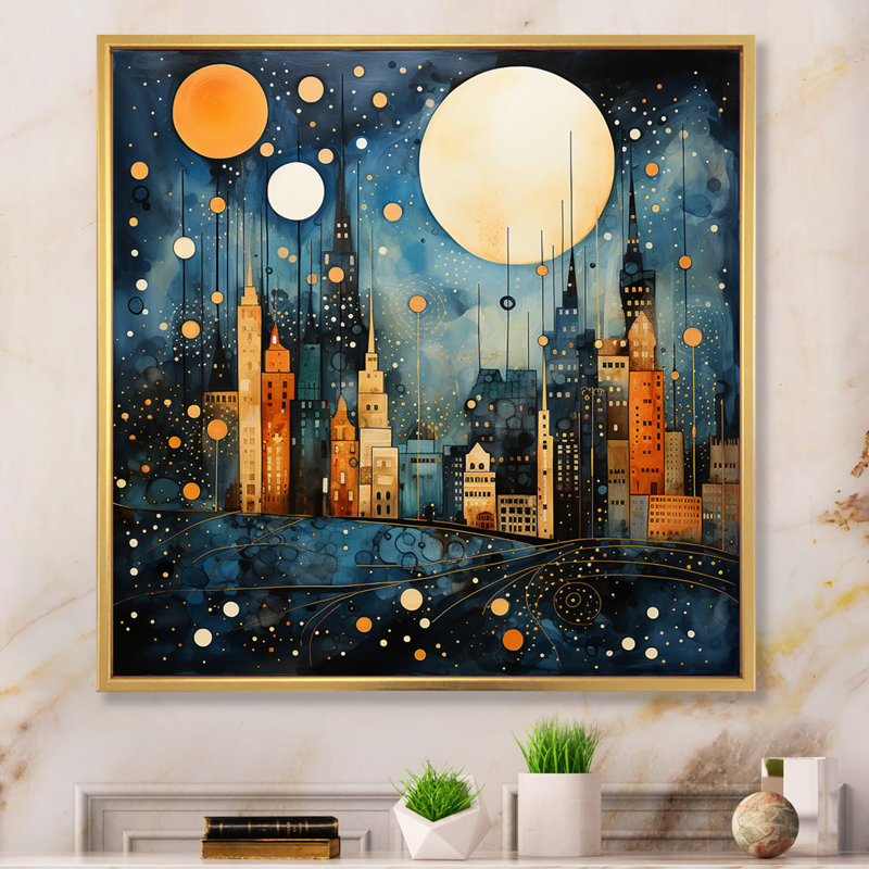 " Urban Utopia IV ", Gold Picture Framed, 36" H x 36" W x 1.5" D