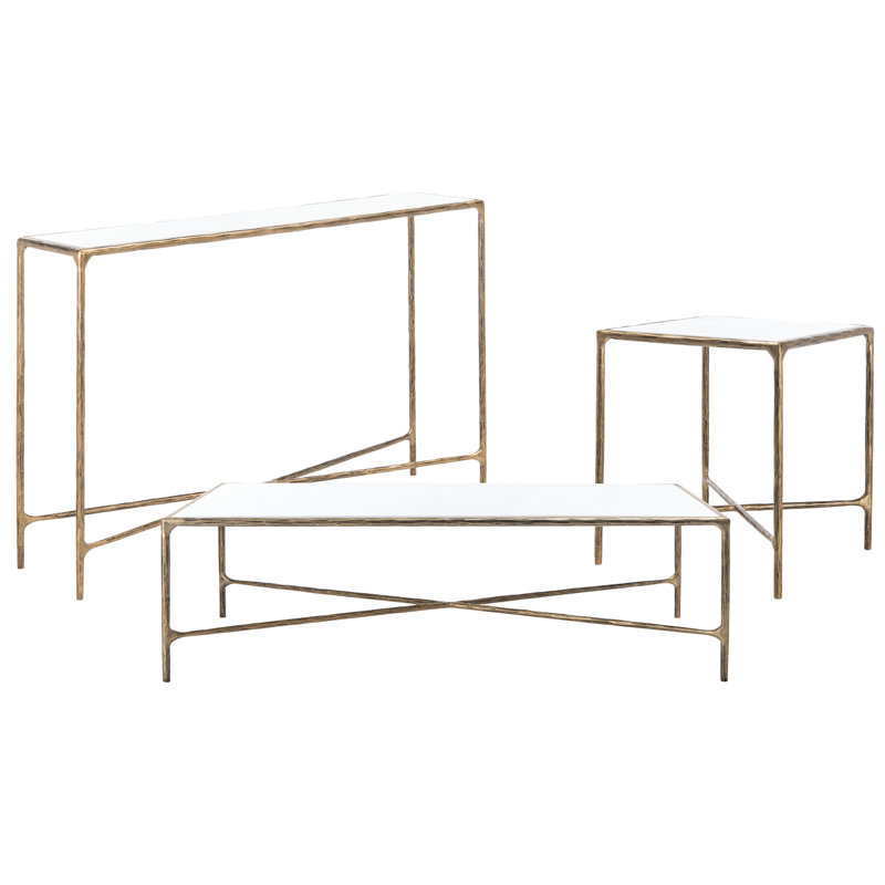 Ensemble de tables basses 3 pièces Evelynn, Laiton, Blanc