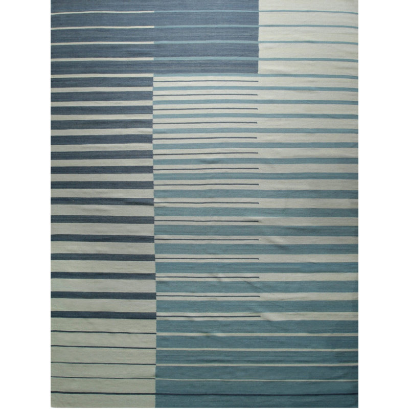 Multicolor Handwoven Wool Striated Color Blocks Geometric Modern Contemporary Carpet Rug, 9' x 12'