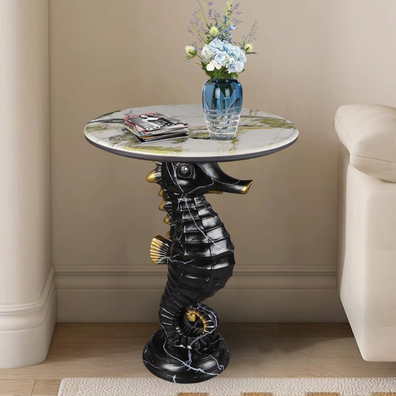 Unique Seahorse Statue Base End Table 