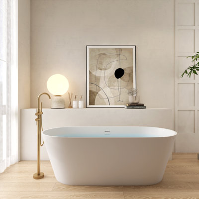 67"Freestanding Tub Solid Surface Stone Resin Free Standing Soaking Bathtub