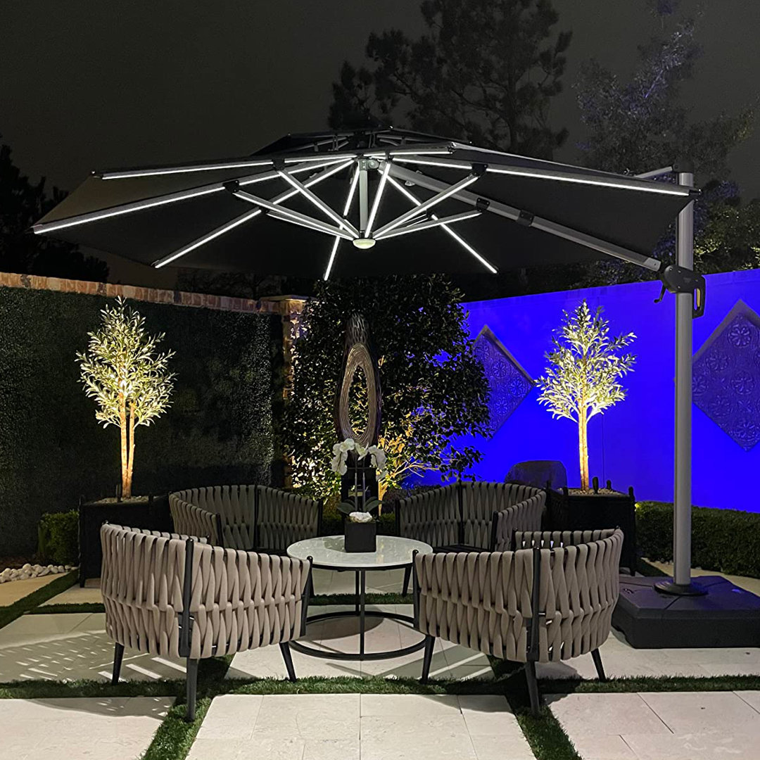 Lillehammer 11' 11.7" Lighted Cantilever Umbrella Arlmont & Co. Fabric 