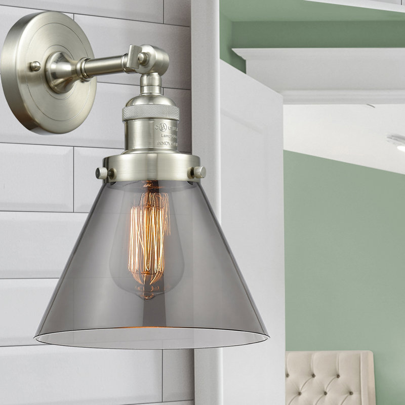 Cone 2 Light Tiltable Bath Vanity Light, 6 Watt Vinage LED Bulb, Smoked, Brushed Satin Nickel