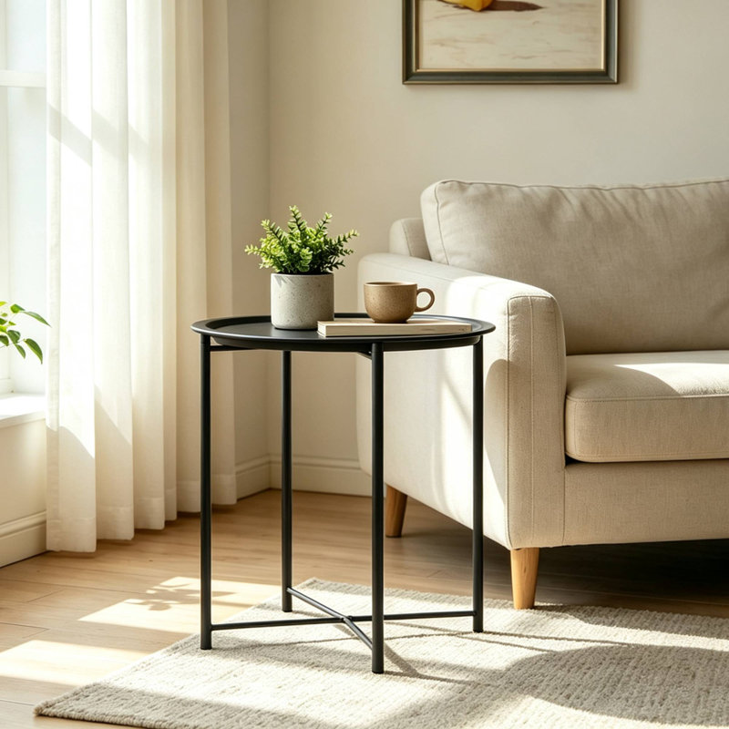 Annaleese Small End Table Set Foldable Tray X-shaped Cross Leg Side Table, Black