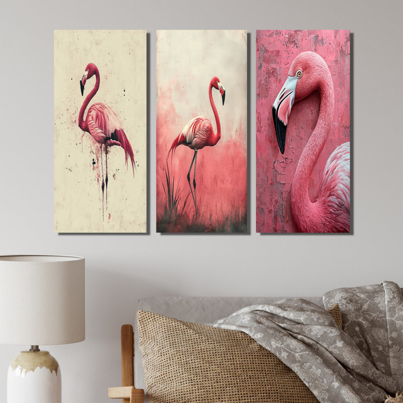 Réflexions de flamants tropicaux dans les eaux roses I - Collection d'art mural animal flamant rouge, H 28 po x l 36 po