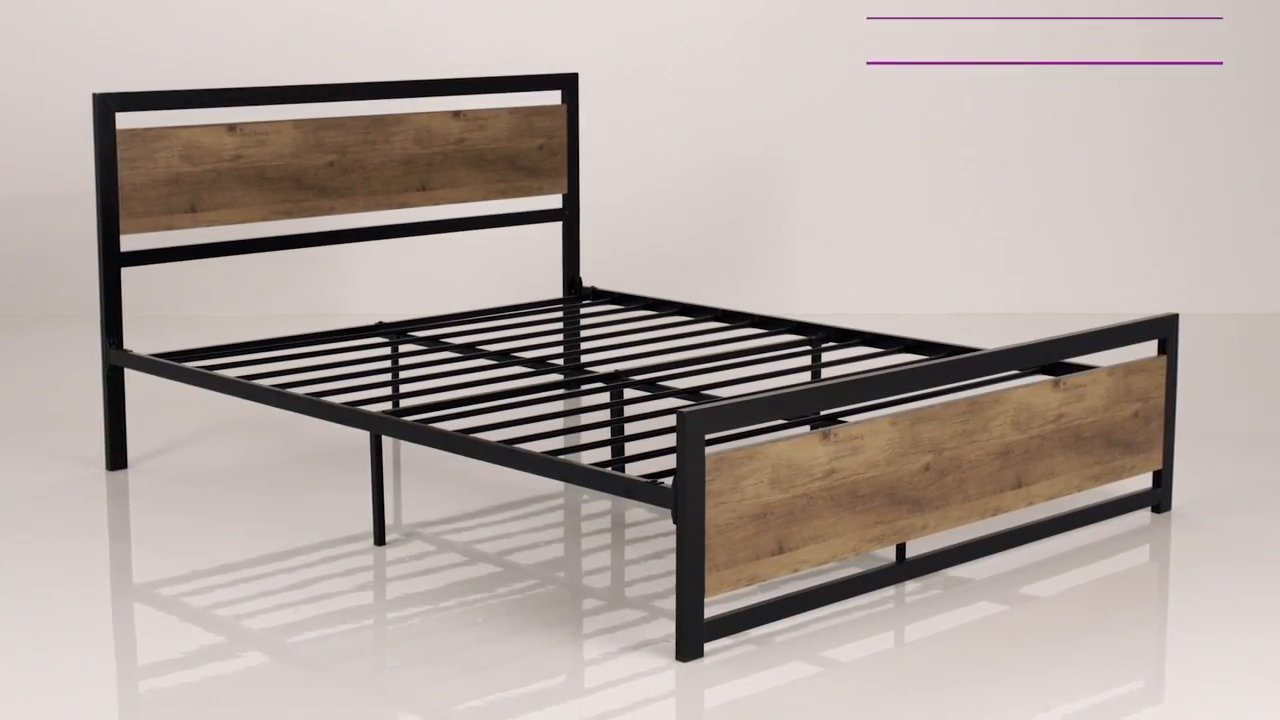Marilee Wood and Black Metal Frame Bed with Headboard