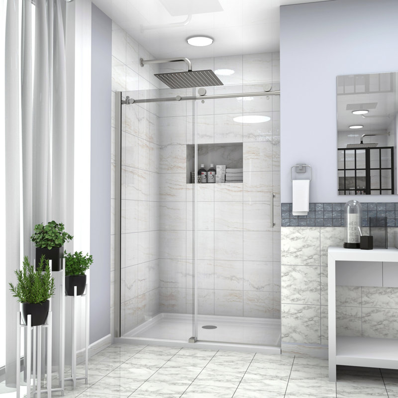 Shower Door 48" W X 76"H Single Sliding Bypass Shower Enclosure,Chrome, Chrome