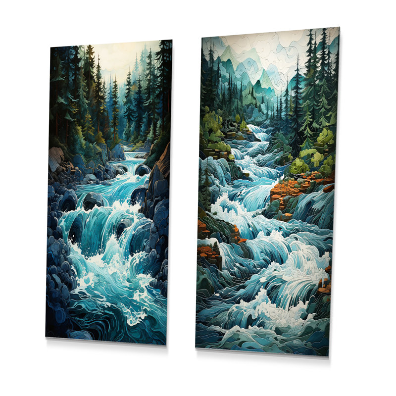 Landscape Waterfall Reverie - Ensemble de 2 impressions en cascade, H 28 po x l 24 po