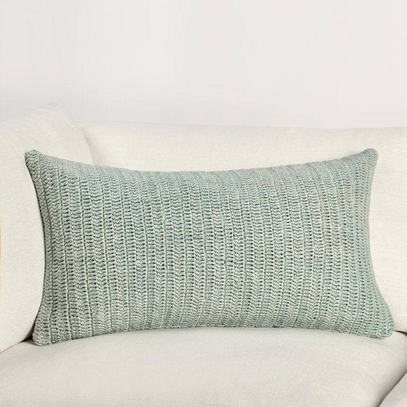 Nakeya Knitted Linen Throw Pillow, Ivory, 14" x 26", Rectangle