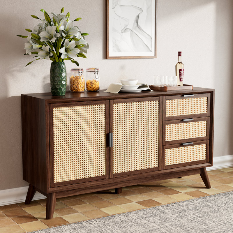 Ailia 58" 3 Drawer Sideboard Fully Assembled, Walnut