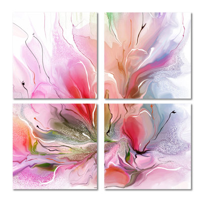 «Lovely Painted Floral Design», ensemble de 4 reproductions d'art sur toiles florales
