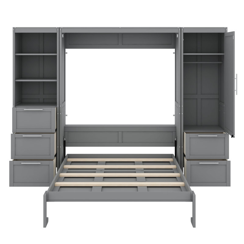 Grand lit escamotable mural avec garde-robe supplémentaire, Gris