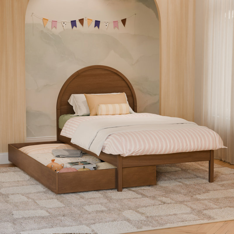 Twin Storage Trundle Bed, Natural Walnut
