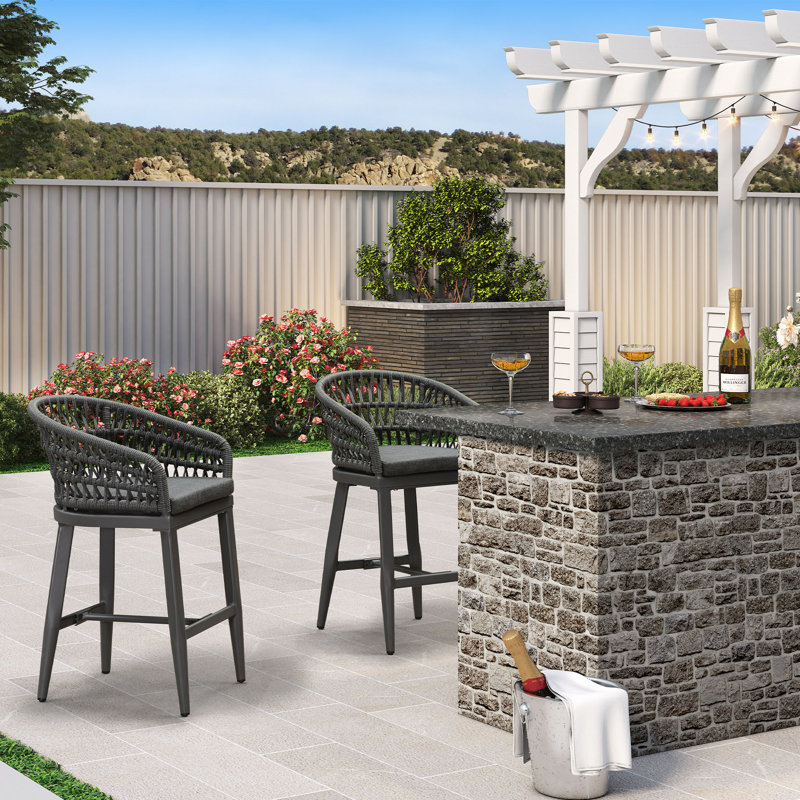 Alexamarie 24" Patio Bar Stool with Cushion, Gray