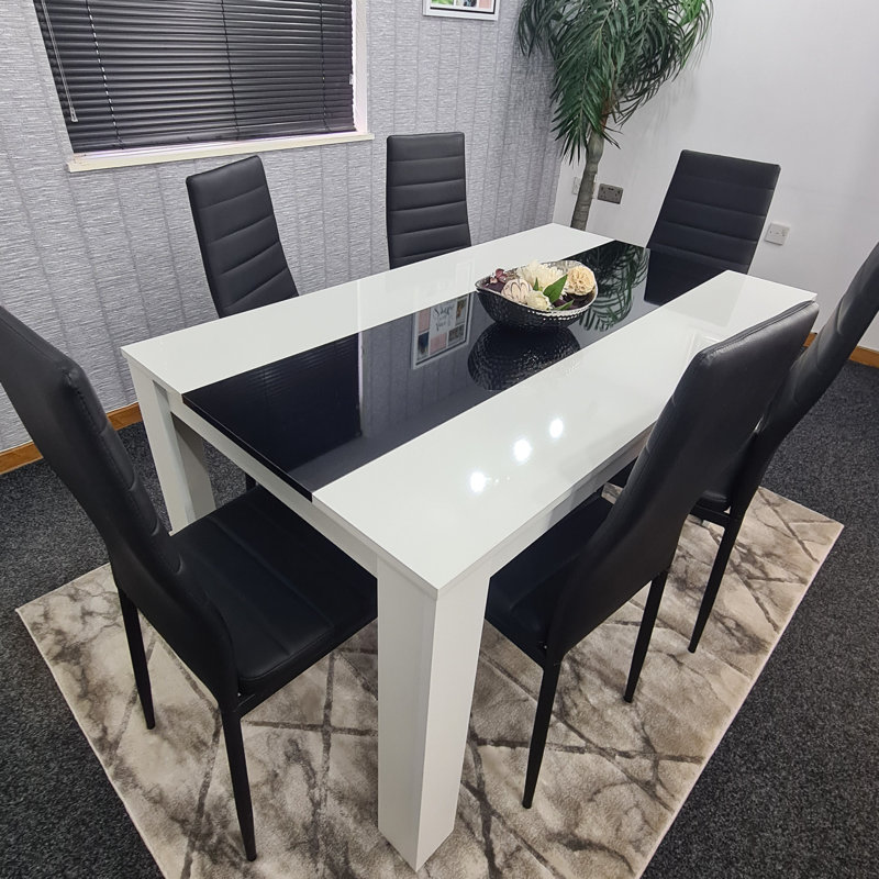 Rumley 6 - Person Dining Set, 7 Pieces: Table,6 Chairs, 75cm H x 140cm W x 80cm D, Black