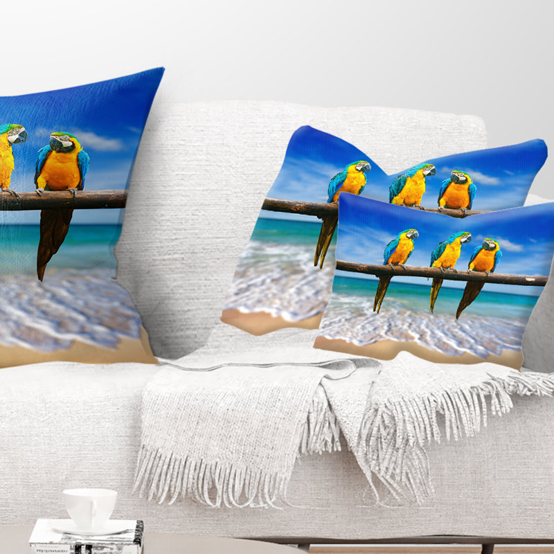 Oreilles bleues et dorées à la plage - Coussin imprimé Beaches, H 12 po x l 20 po, Coussin lombaire