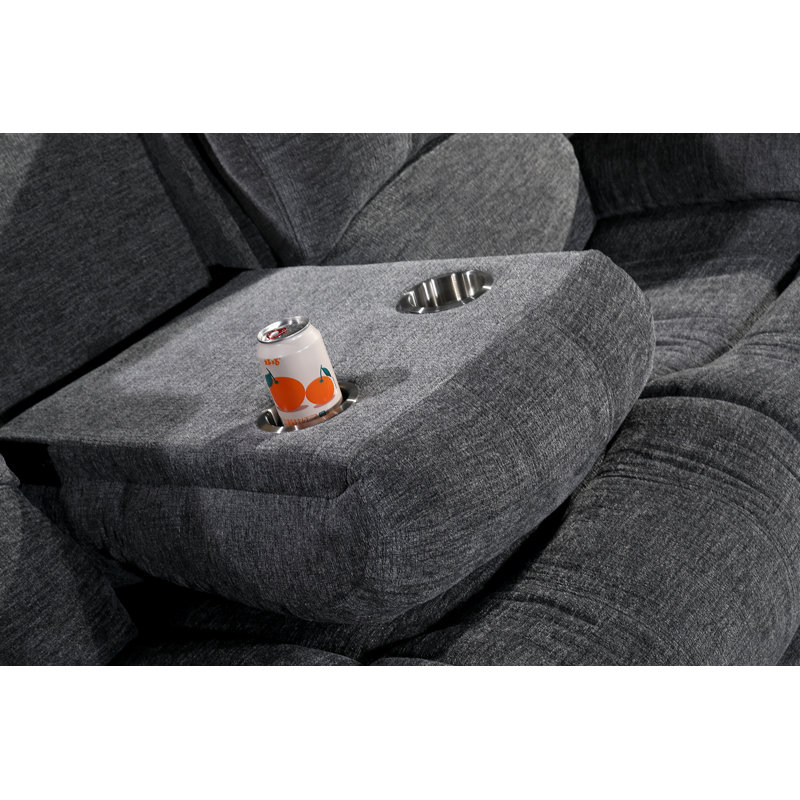 Convergent 85'' Microfiber Pillow Top Arm Reclining Sofa with Dropdown Table, Dark Gray