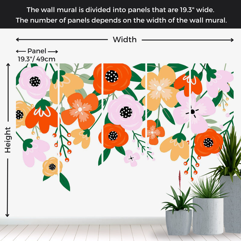 Adhésif mural pelez et collez - fleur abstraite orange, L 57 po x L 41 po