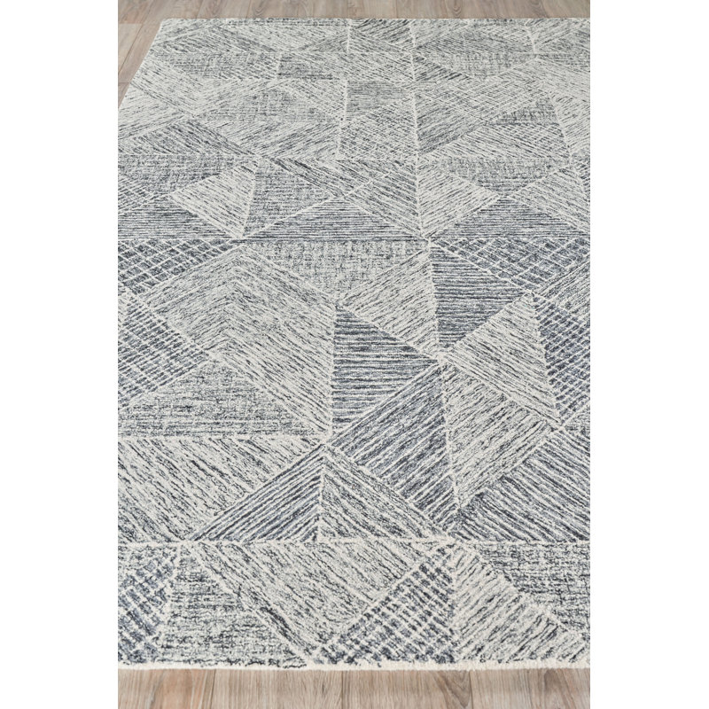 Caprice Geometric Handmade Tufted Area Rug, Black/Ivory, Rectangle 9' x 12'
