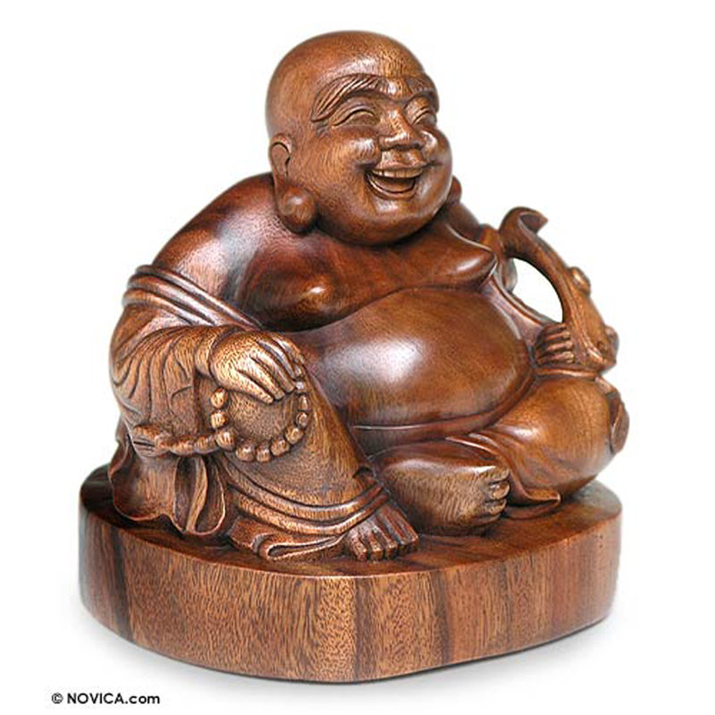 Jovial Buddha Original Wood Figurine