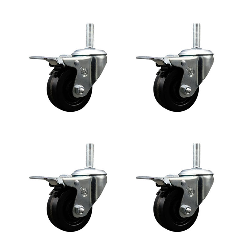 Swivel 5/8 Inch Threaded Stem Caster Set 2 Total Lock Brakes