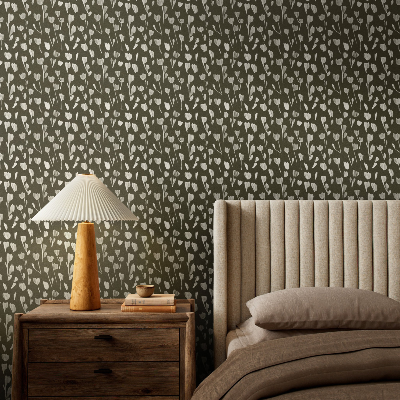 Wild Flowers Wallpaper Roll, Olive II