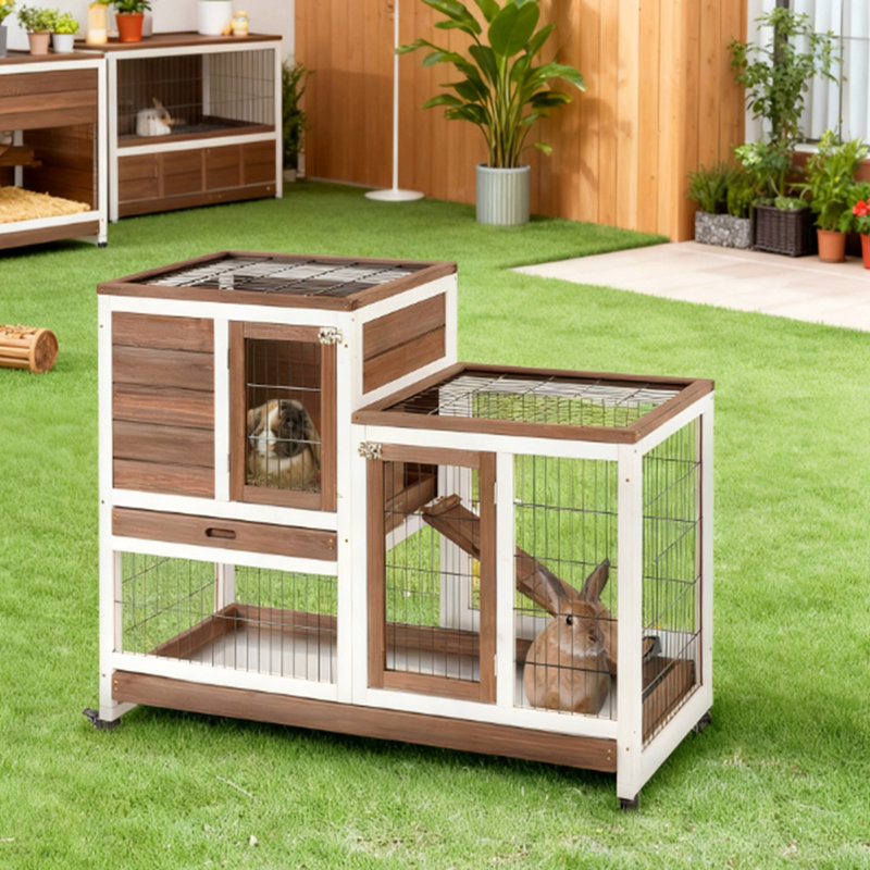 Cage à lapin surélevée en bois avec cage pour lapin