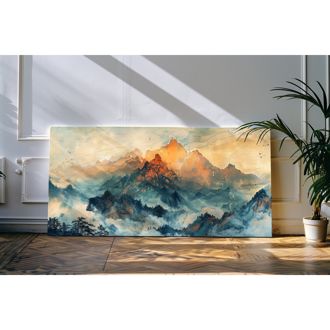 Gerahmtes Bild auf Leinwand 120x60cm Gebirge Berge Kunstvoll Abstrakt Natur Bergspitze