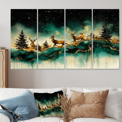 Christmas Reindeer Sleigh Ride Fun - Christmas Santa Deer Canvas Art Set