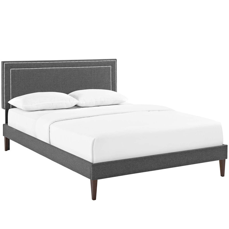 Lit plateforme Virginia avec pieds fuselés carrés, Gris, Double