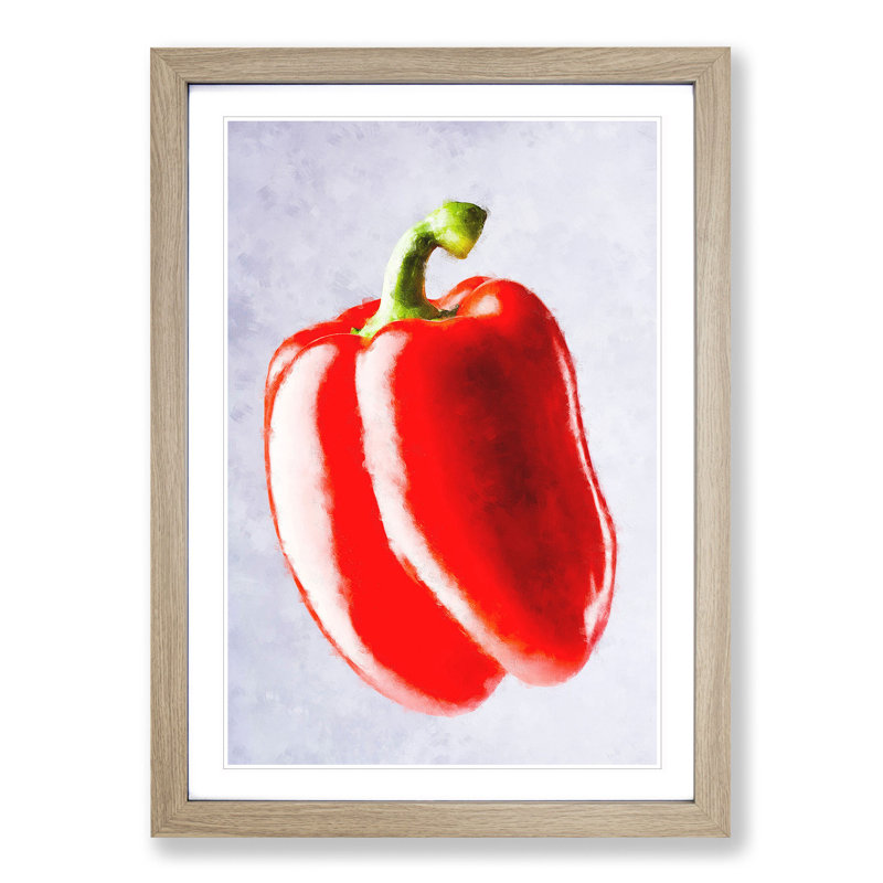 Lone Red Bell Pepper - Framed Print, Oak Framed, 87cm H x 62cm W x 2cm D