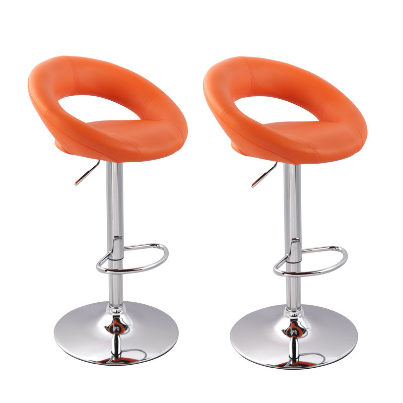 Kristy Swivel Upholstered Adjustable Height Counter Stool with Metal Frame, Orange