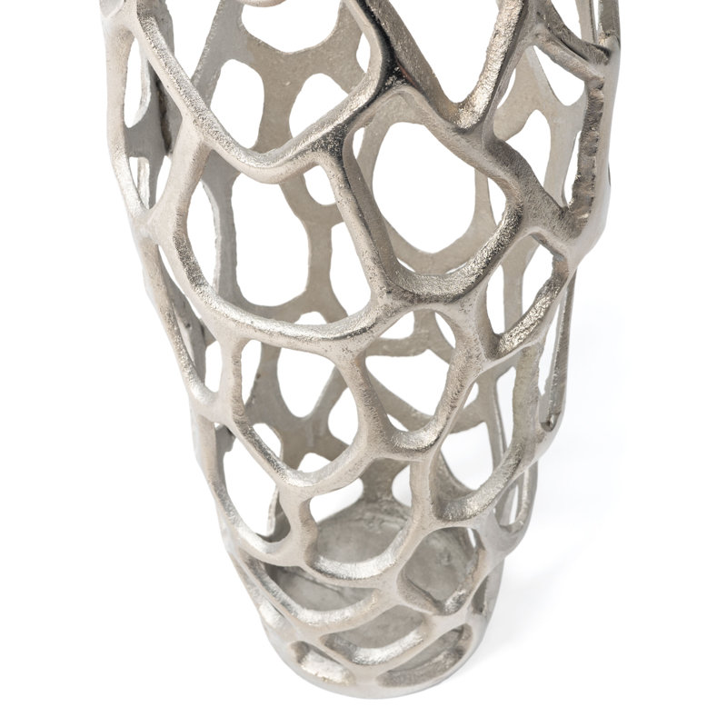 Adler 30" Silver Openwork Aluminum Floor Vase