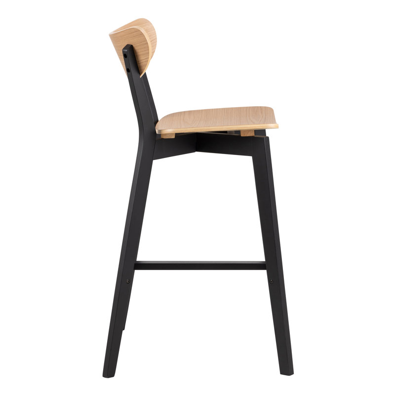 Babrak Counter Stool with Solid Wood Frame, Black/Oak