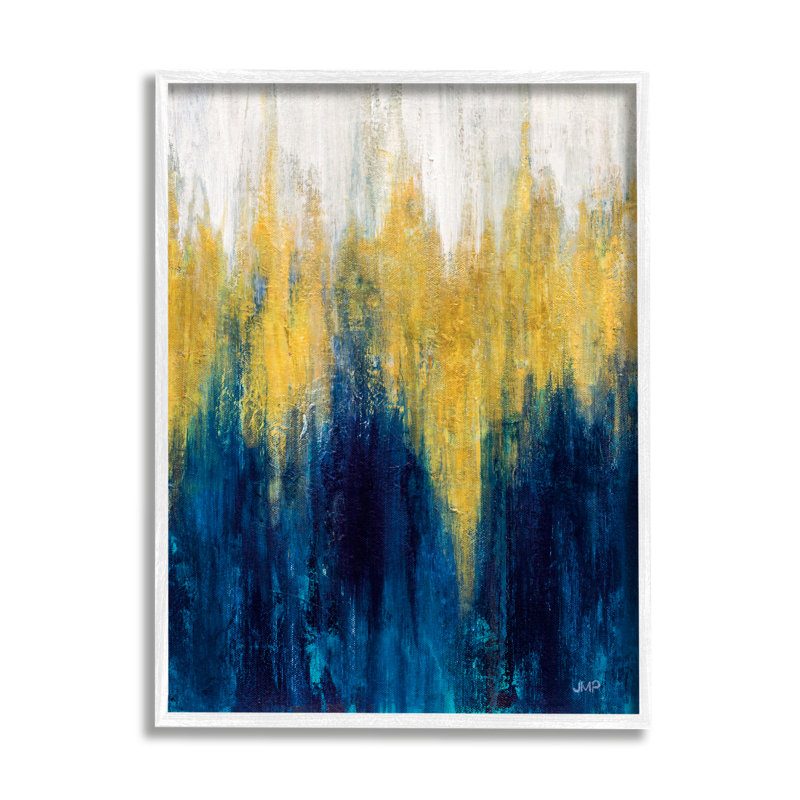 «Blue and Yellow Abstraction» par Julia Purinton, H 30 po x l 24 po x P 1,5 po, Giclée encadrée noir minuit