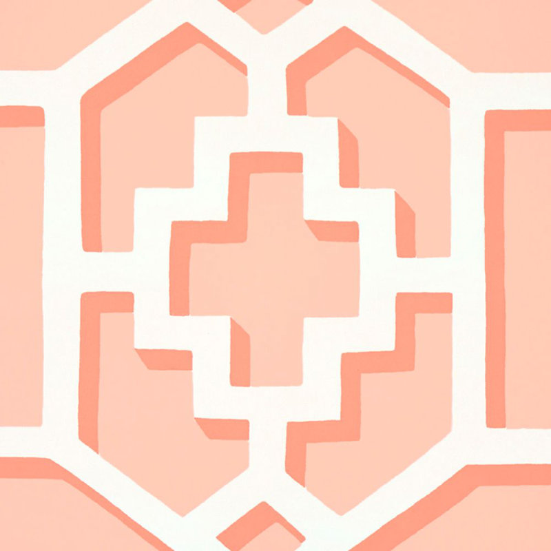 Zanzibar Trellis Wallpaper, Coral/White